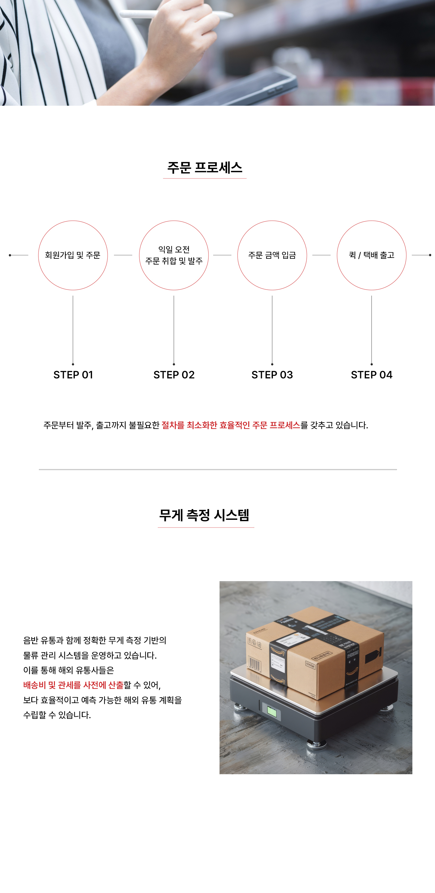 주문 프로세스 + 무게 안내